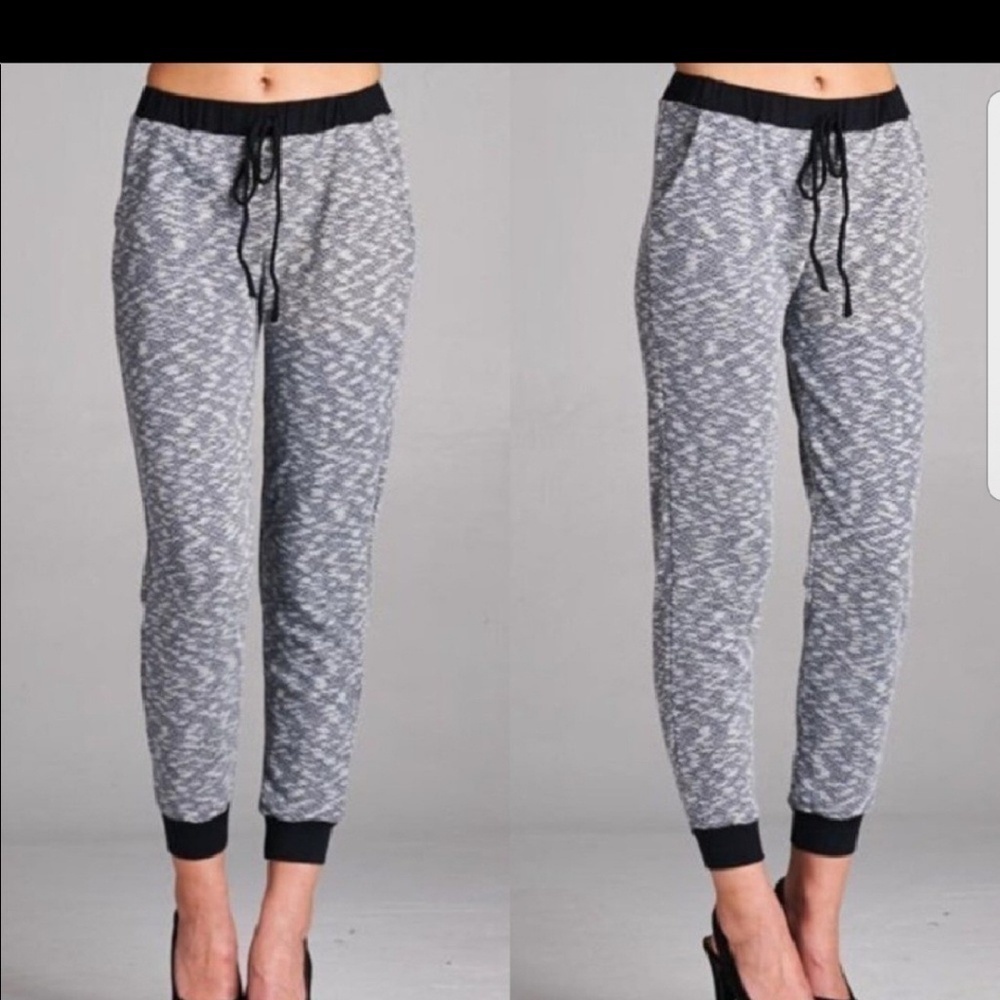 Charcoal Marled Cotton Elastic Waist Joggers Sz S NWT